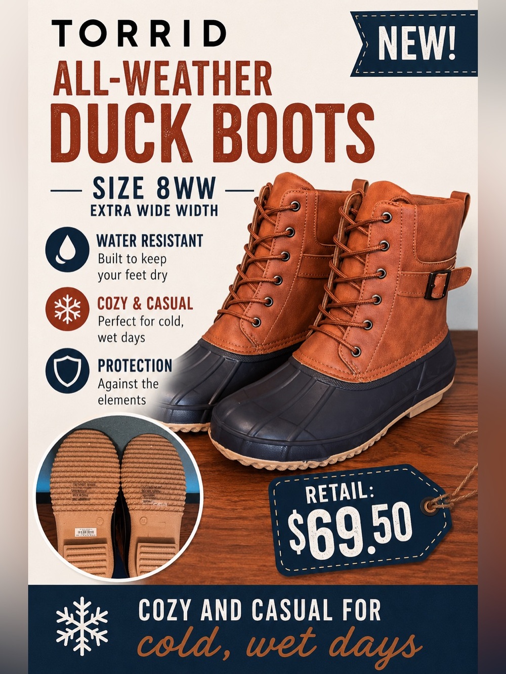 NEW Women’s Torrid All-weather Duck Boots—Water Resistant—Size 8WW